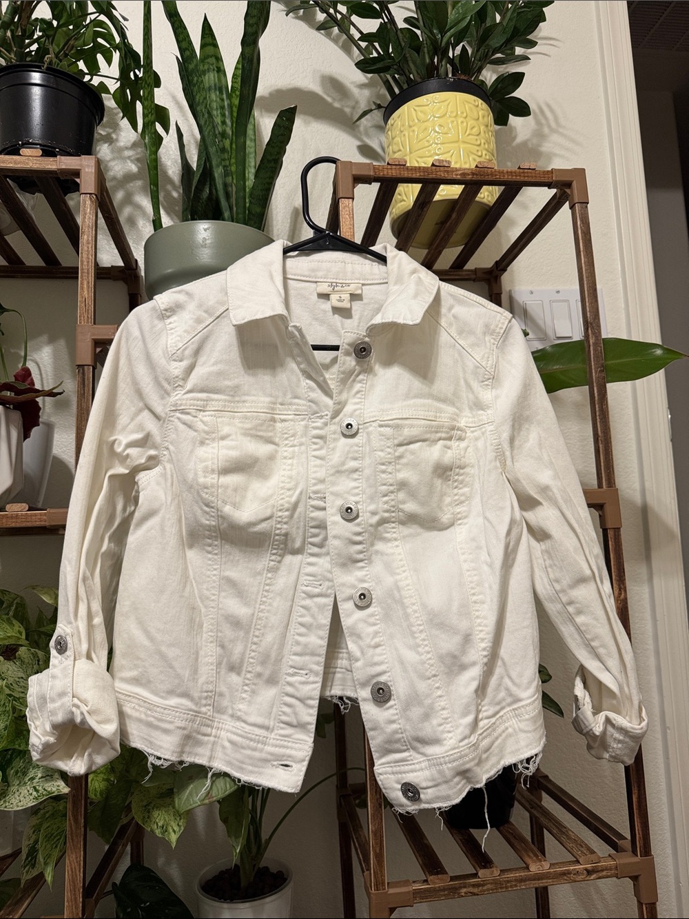 Style & Co Cream Collared Button-Up Jacket